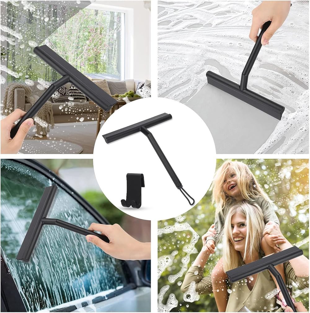 Escobilla de silicona para ventanas, Limpiador de vidrios con rascador ducha y soporte silicona, paquete 1 o 2(With Holder 2pcs)