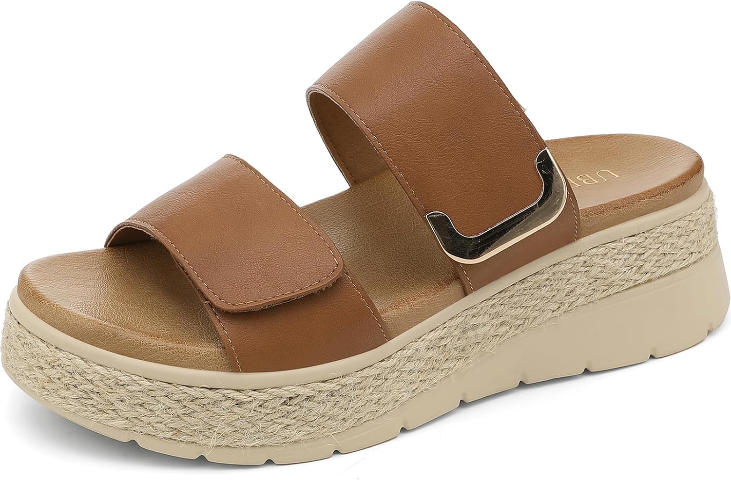 UBFEN Womens Espadrille Platform Sandals Low Wedge Slides Orthopedic Arch Support Two Adjustable Straps Dressy Casual Sandals for Beach Summer Walking
