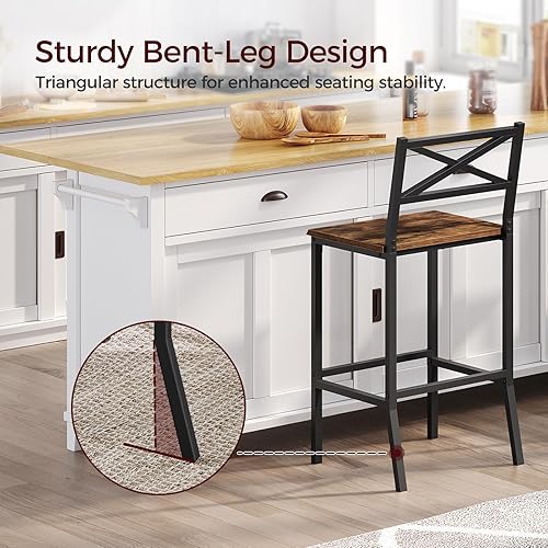 Miniatura 4 de Taburetes de bar, juego de 2 sillas de bar con respaldo y reposapiés, taburetes de barra de mostrador de 26 pulgadas de alto, sillas de bar de