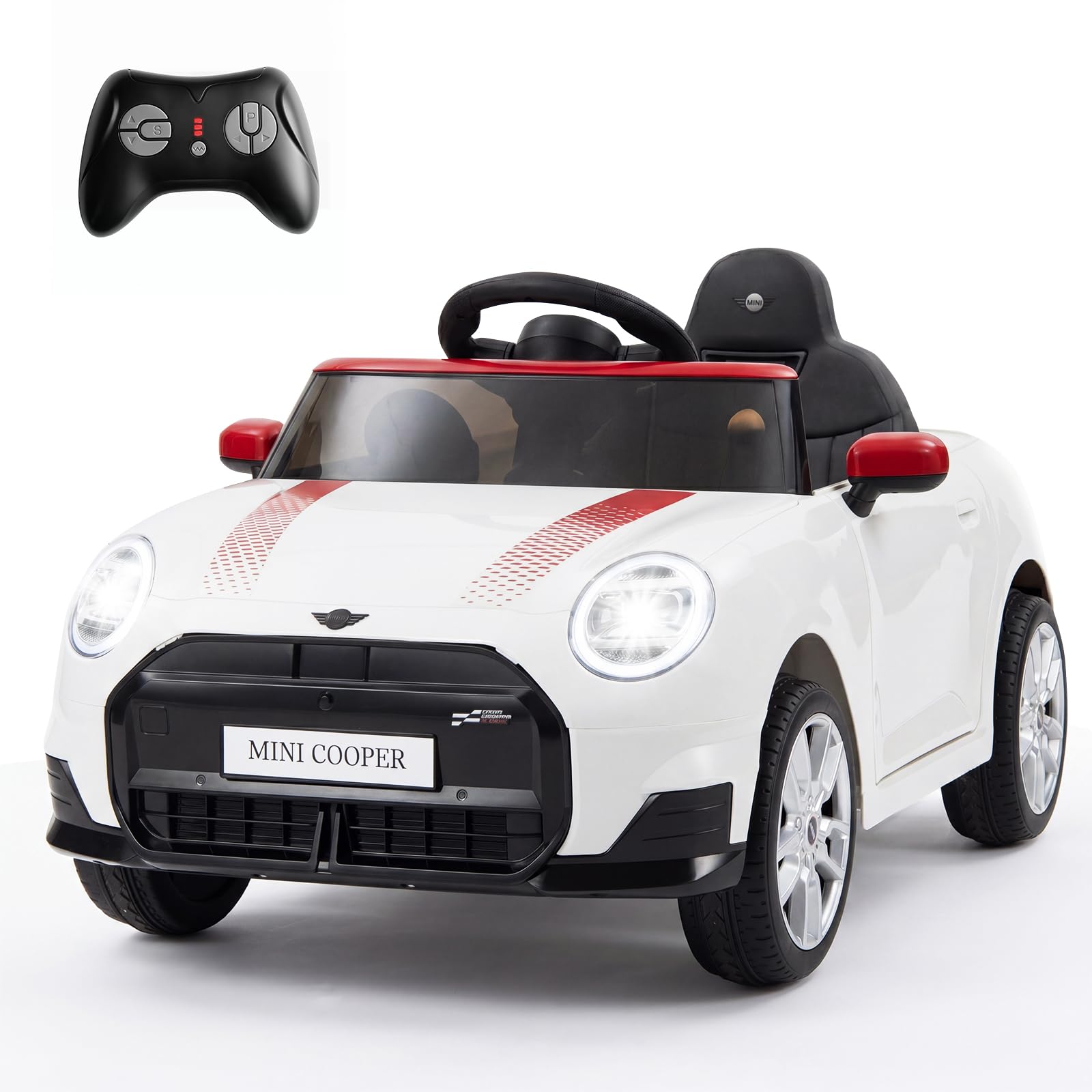 COSTWAY 12V Kids Ride on Car with Remote Control, Horn, Music (White)