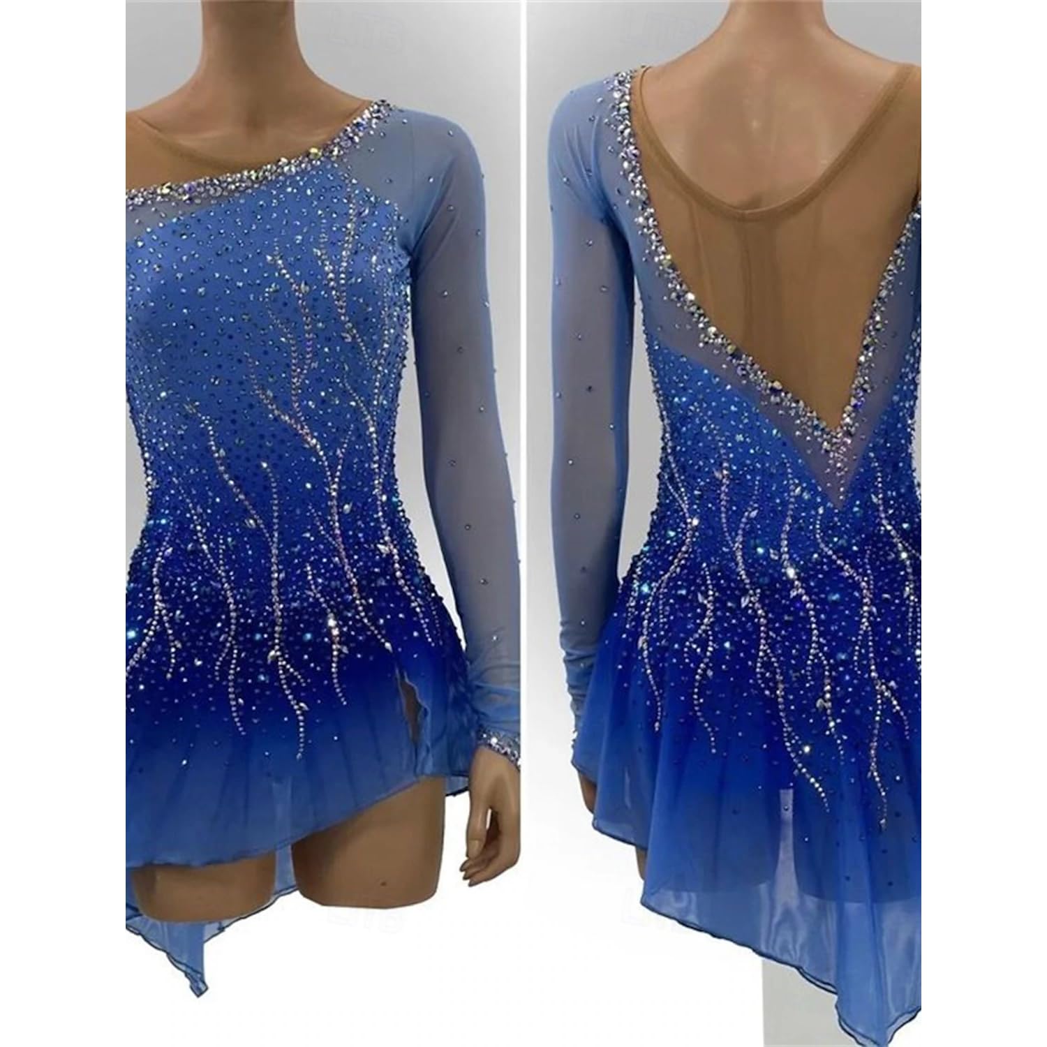 JRUIA Eiskunstlauf Wettkampf Kleid Für Damen Handgefertigtes Outdoor Sport Rollschuh Tanzkostüm Für Mädchen Gymnastikanzug Lange Ärmel