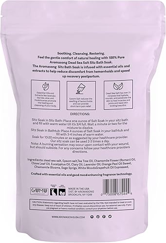 Miniatura 8 de Aromasong Sitz Bath Soak con sal del Mar Muerto, sales de Epsom y aceites esenciales de lavanda, sales de baño para hemorroides - Fabricado en