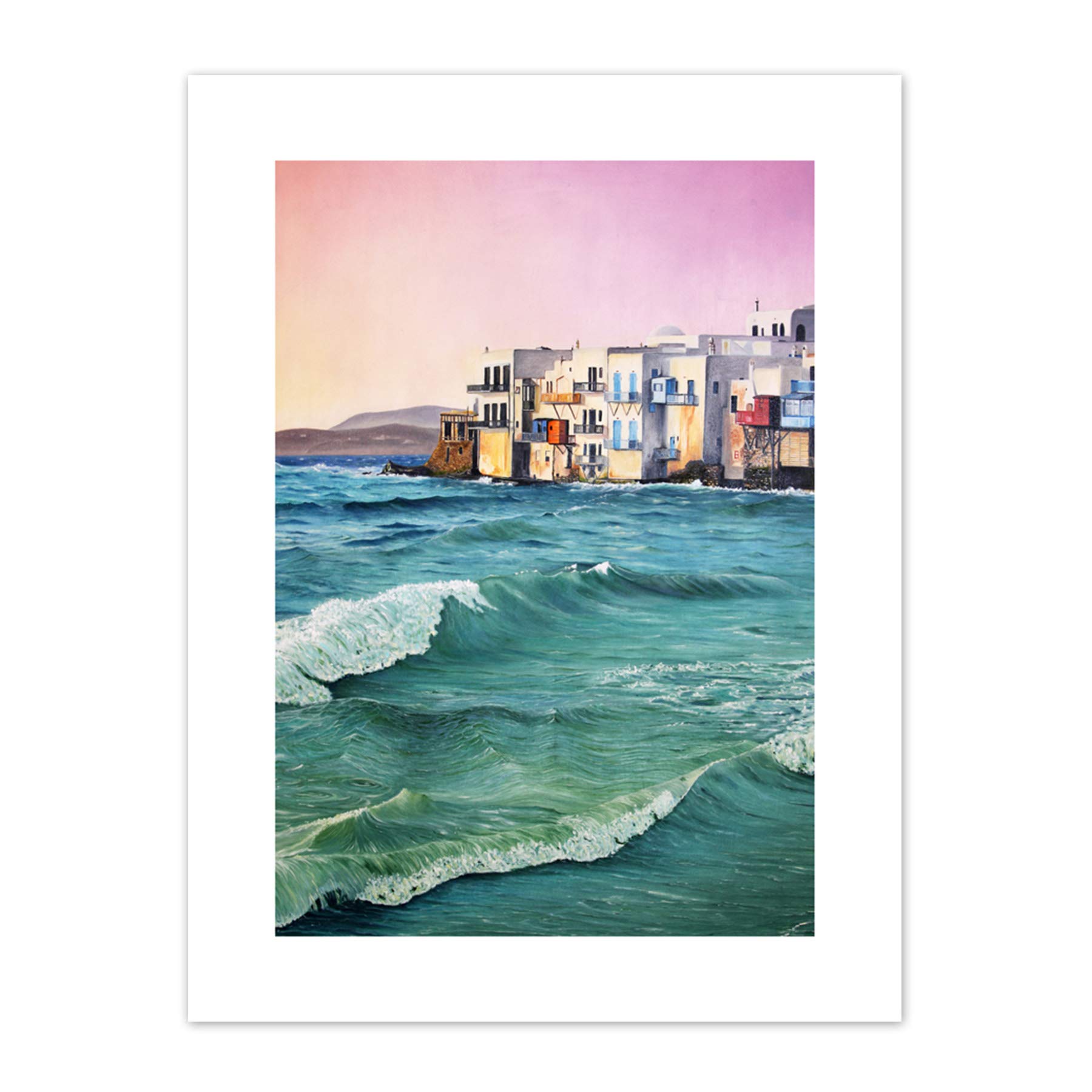 Wee Blue Coo Greece By The Sea Painting Art Print Canvas Premium Wall Decor Poster