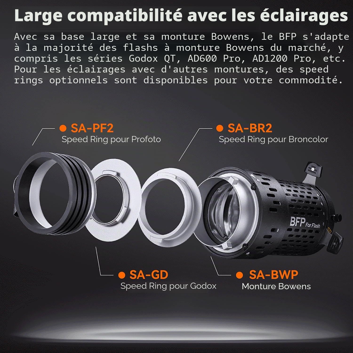 GODOX BFP Projecteur Flash pour DP400IIIV DP600IIIV QT400III QT600III SK400II SK400IIV MS300 AD600Pro Lumière stroboscopique et Support AD300Pro (BFP KIT2)