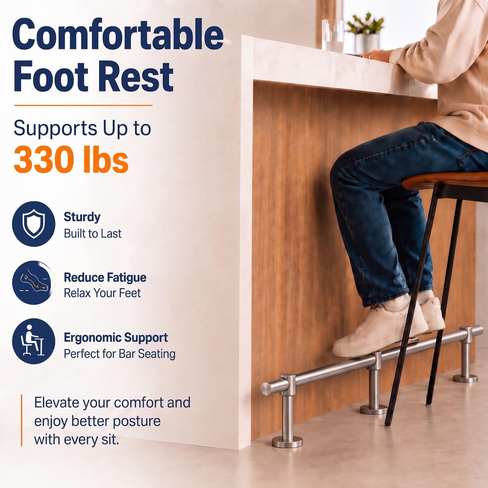 Reposapiés Isla Cocina, Capacidad 150kg, Acero Inoxidable