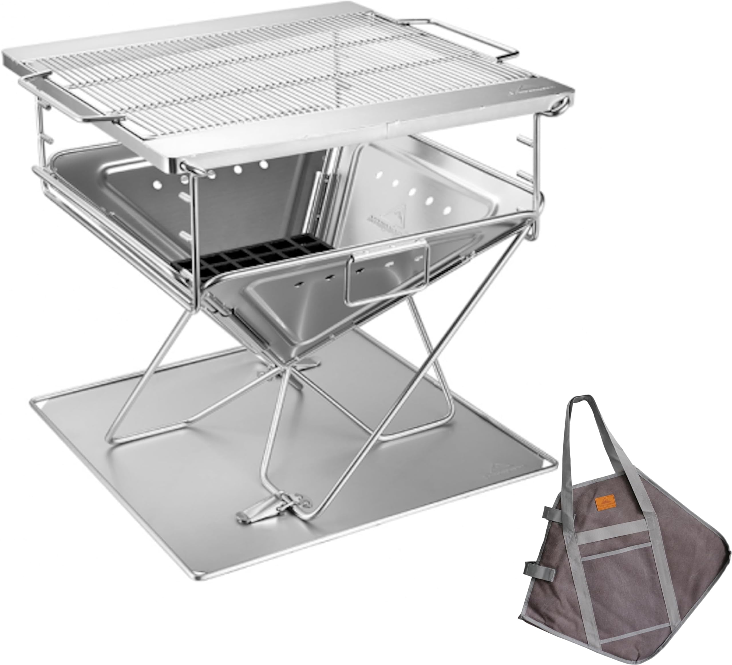 Portable Stainless Steel Wood Burning Grill and Fire Pit 20-inch with Carrying Bag MT-055