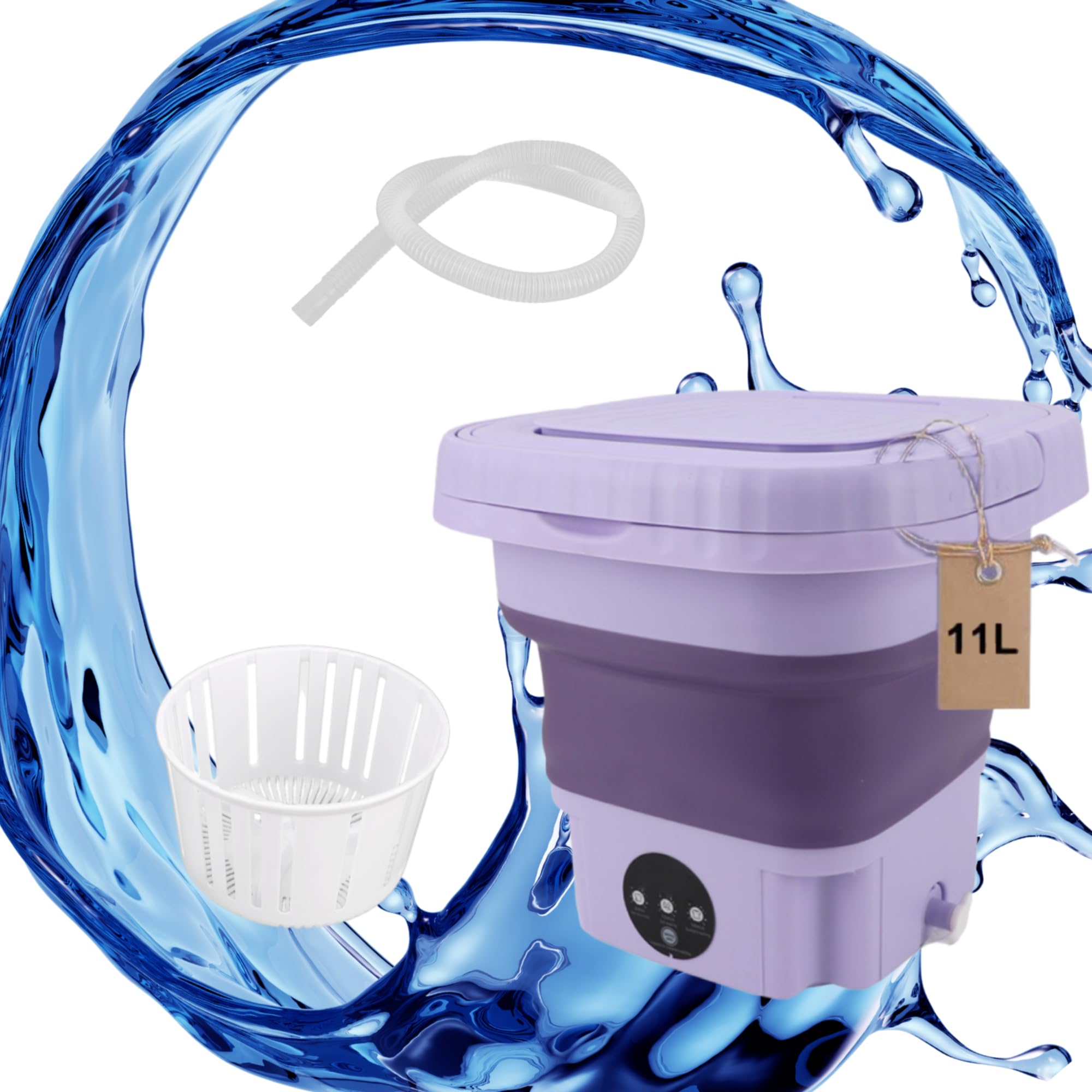 Bewinner Mini Lavatrice, Lavatrice Portatile da 11 Litri, Mini Lavatrice a Secchio Pieghevole, Asciugatrice Centrifuga, Lavatrice con Cestello di Scarico per Appartamento