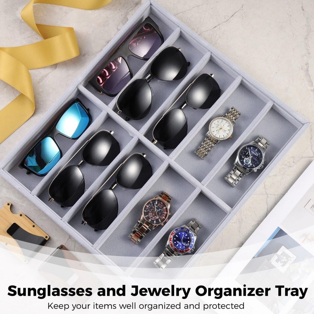 Homaisson 2-Piece Sunglasses Organizer, Velvet Sunglasses Tray, Watches & Jewelry Display Box, Glasses Organizer, Sunglass Drawer, Vanities (14.2 x 12.6 inches) - Image 3