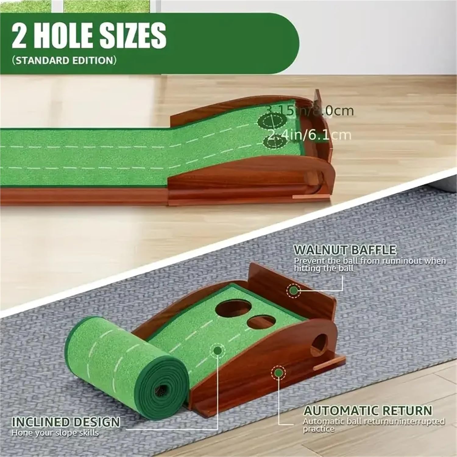 Compatible Portable Golf Putting Mat with Ball Return System