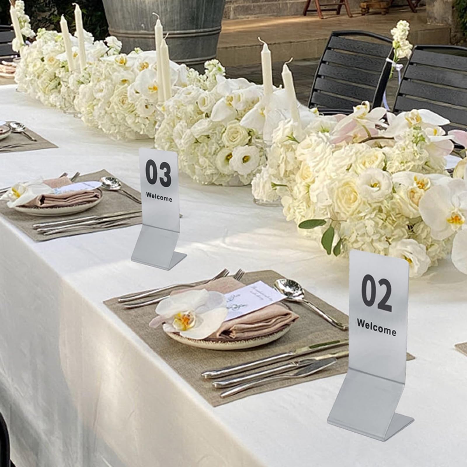 Pionowe, dwustronne tabliczki z numerami stolików, Stojaki na numery stołów ze stali nierdzewnej, dwustronne, w wielu rozmiarach, przyjęcie weselne restauracji(1-20)