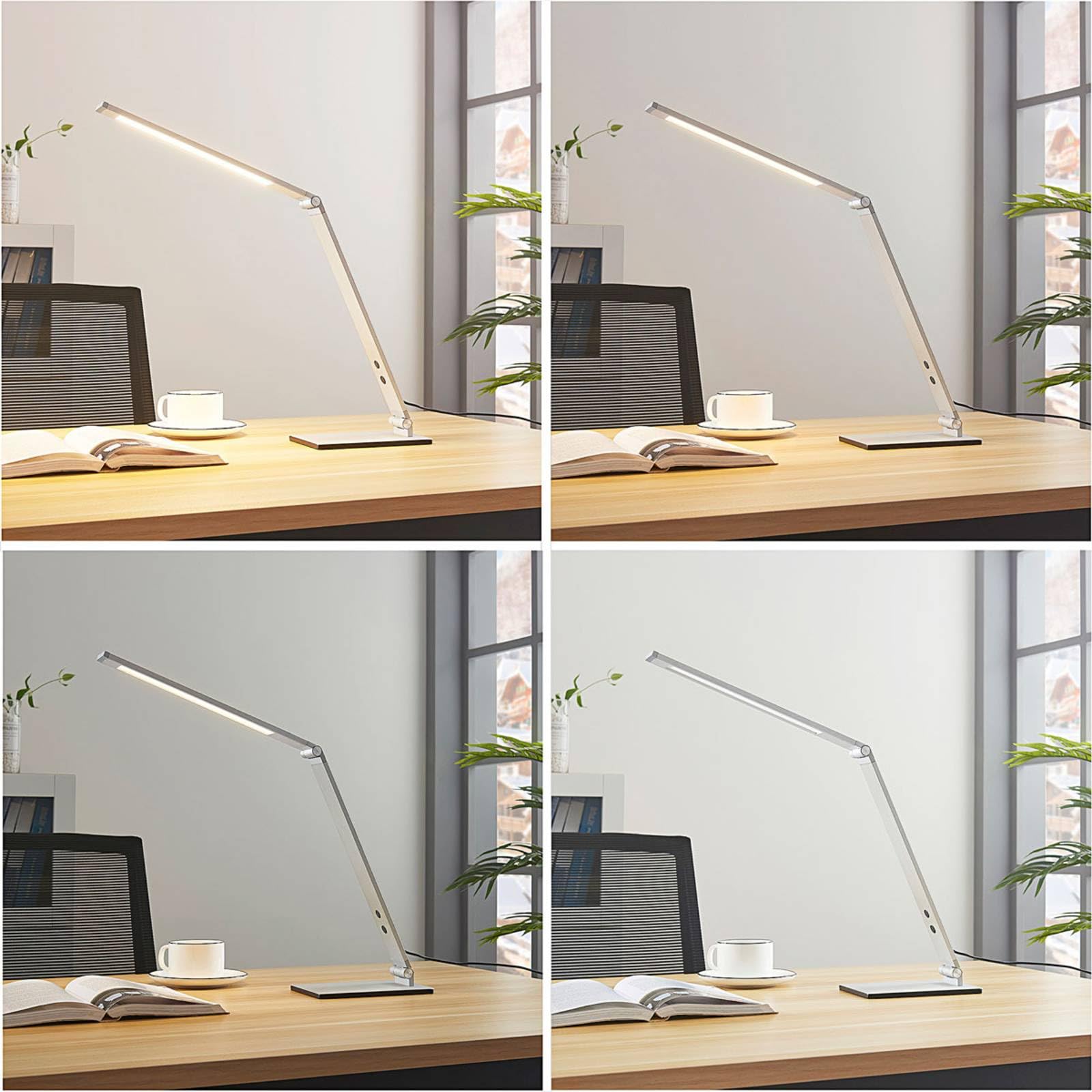 Lucande LED Tischlampe Nicano dimmbar (Modern) in Alu aus Aluminium (1 flammig,) - Tischleuchte Schreibtischlampe Nachttischlampe Arbeitszimmerleuchte