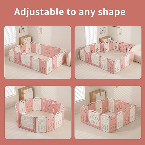 Miniatura 3 de Corralito plegable para bebés con panel de juego y puerta de seguridad, ventosa antideslizante de forma ajustable, bolígrafos de juego para bebés y