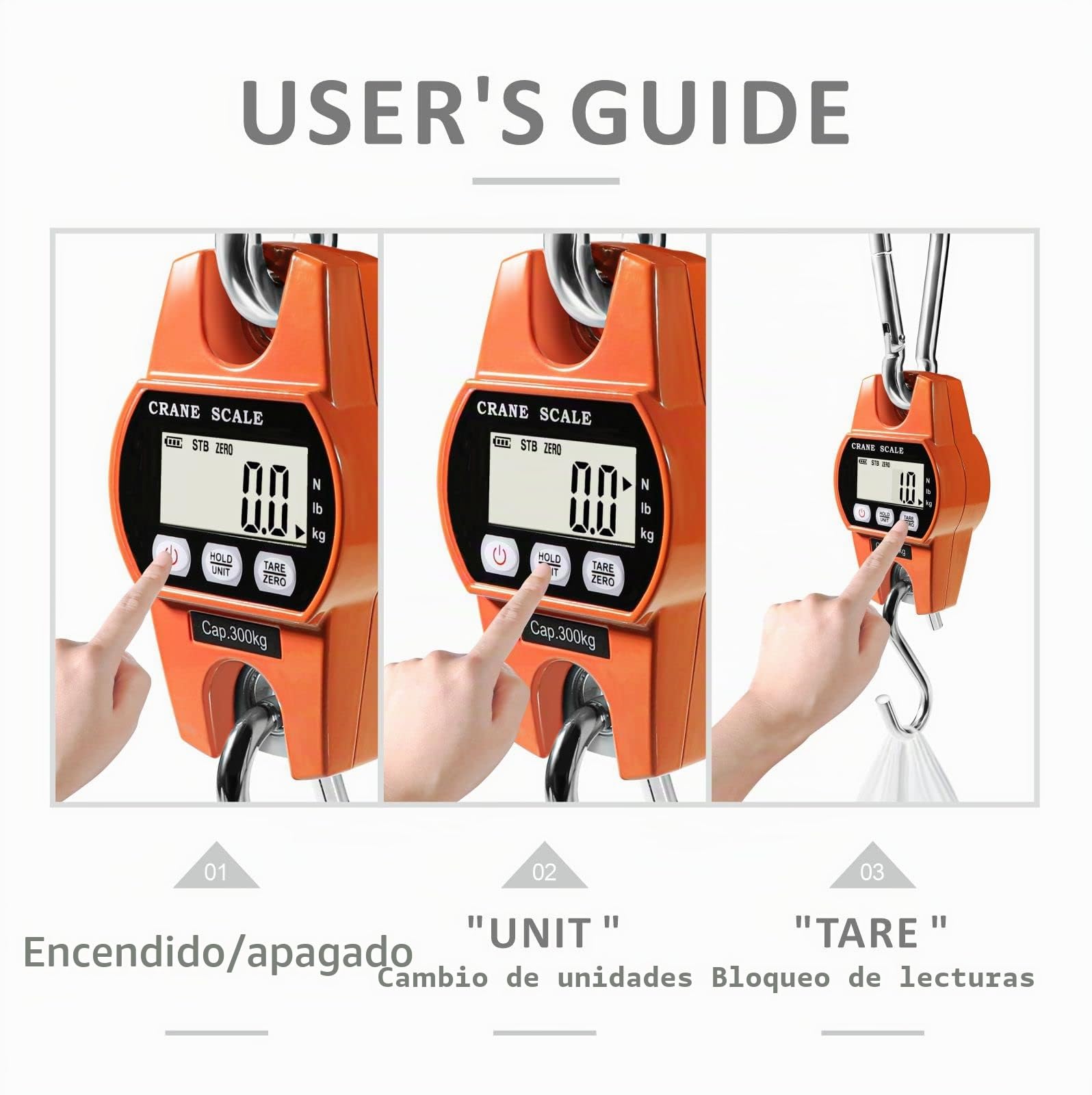 GRAM PRES Báscula digital portátil, 300 kg, para maleta, pesca, caza al aire libre, pantalla LCD