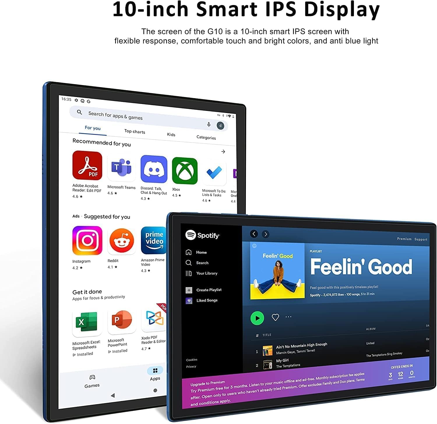 GOODTEL G10 Tablet 10-inch IPS display showing various apps
