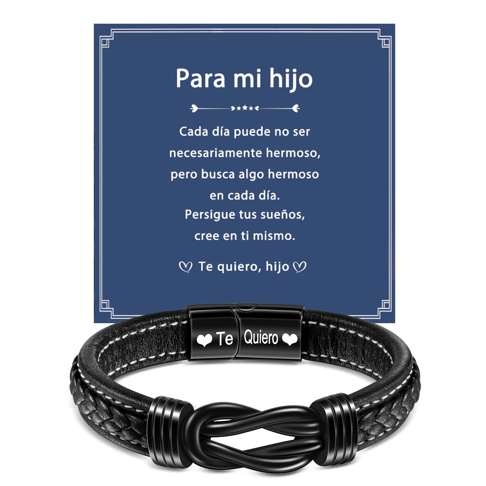 YELUWA Dia Del Padre Regalos, Pulsera Hombre, Regalos Para El Marido Los Hombres De Acero Inoxidable Pulsera De Cuero Trenzado Cumpleaños, Aniversario, Día De San Valentín, Regalo De Cumpleaños