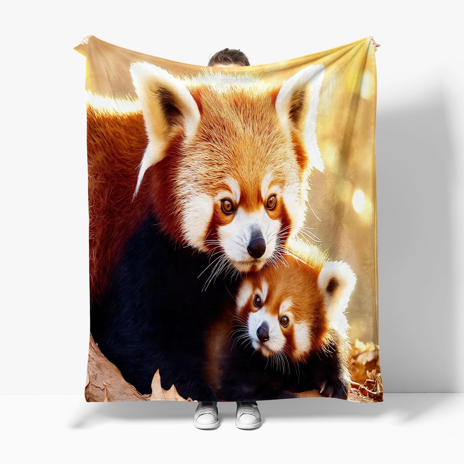 Plaid Couverture Extra Doux 180x220 cm Animal Panda Rouge Orange Couvre-lit Multi-usages Canapé, Plaid pour lit, Couverture Foulard Doux et Chaude Plaid Canapé Flanelle