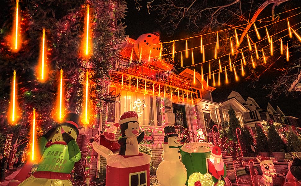 Roytong Waterproof Cascading LED Meteor Shower Rain Lights, 12 Inch 10 Tube 360