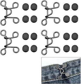 2 Sets Adjustable Pant Waist Tightener Instant Jean Buttons, Waist Buckle Extender Set, Detachable Jean Buttons Pins No Sewing Waistband Tightener (Black)