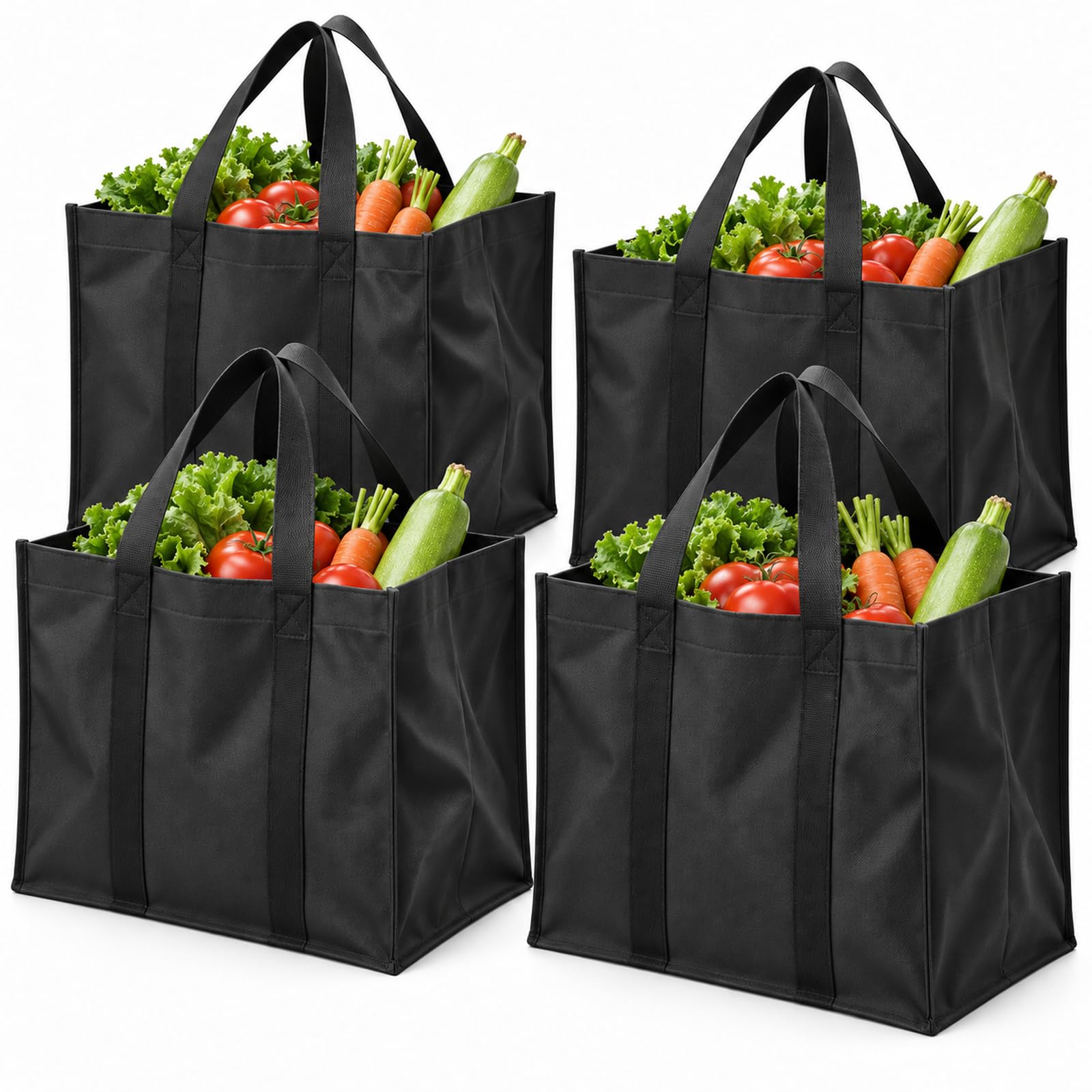 Jet Black Reusable Shopping Bags for Groceries, Picnic and Camping(4 Pcs)
