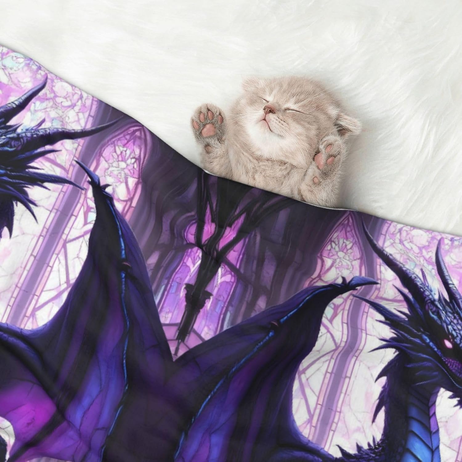 Fantasy Dragon in Cathedral Print Soft Plush Pet Blanket, Washable Dog Blanket, Cat Fleece Throw, Puppy Bed Crate Mat & Sofa Couch Protector - Large