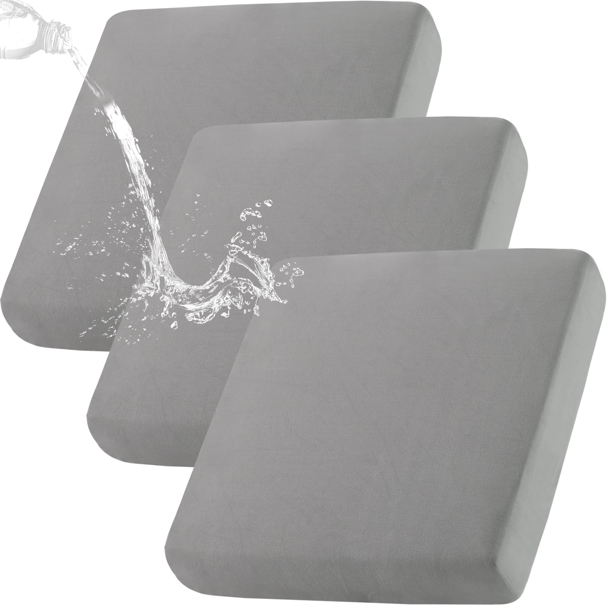 100% Waterproof Couch Cushion Covers Individual Sofa Cushion Covers, Stretch Sectional Sofa Chaise Cover Sofa Seat Cover for Dogs Pets(3 Pieces, Light Grey)