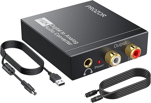 PROZOR 192KHz Digital to Analog Audio Converter DAC Digital SPDIF Optical to Analog L/R RCA Converter Toslink Optical to 3.5mm Jack Adapter for PS3 HD DVD PS4 Amp Apple TV Home Cinema