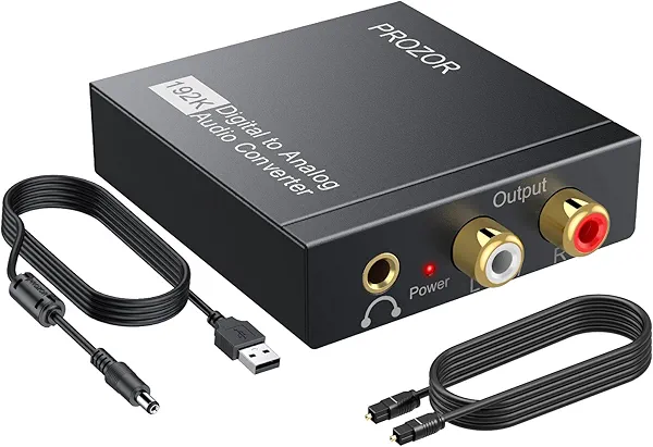 PROZOR 192KHz Digital to Analog Audio Converter DAC Digital SPDIF Optical to Analog L/R RCA Converter Toslink Optical to 3.5mm Jack Adapter for PS3 HD DVD PS4 Amp Apple TV Home Cinema