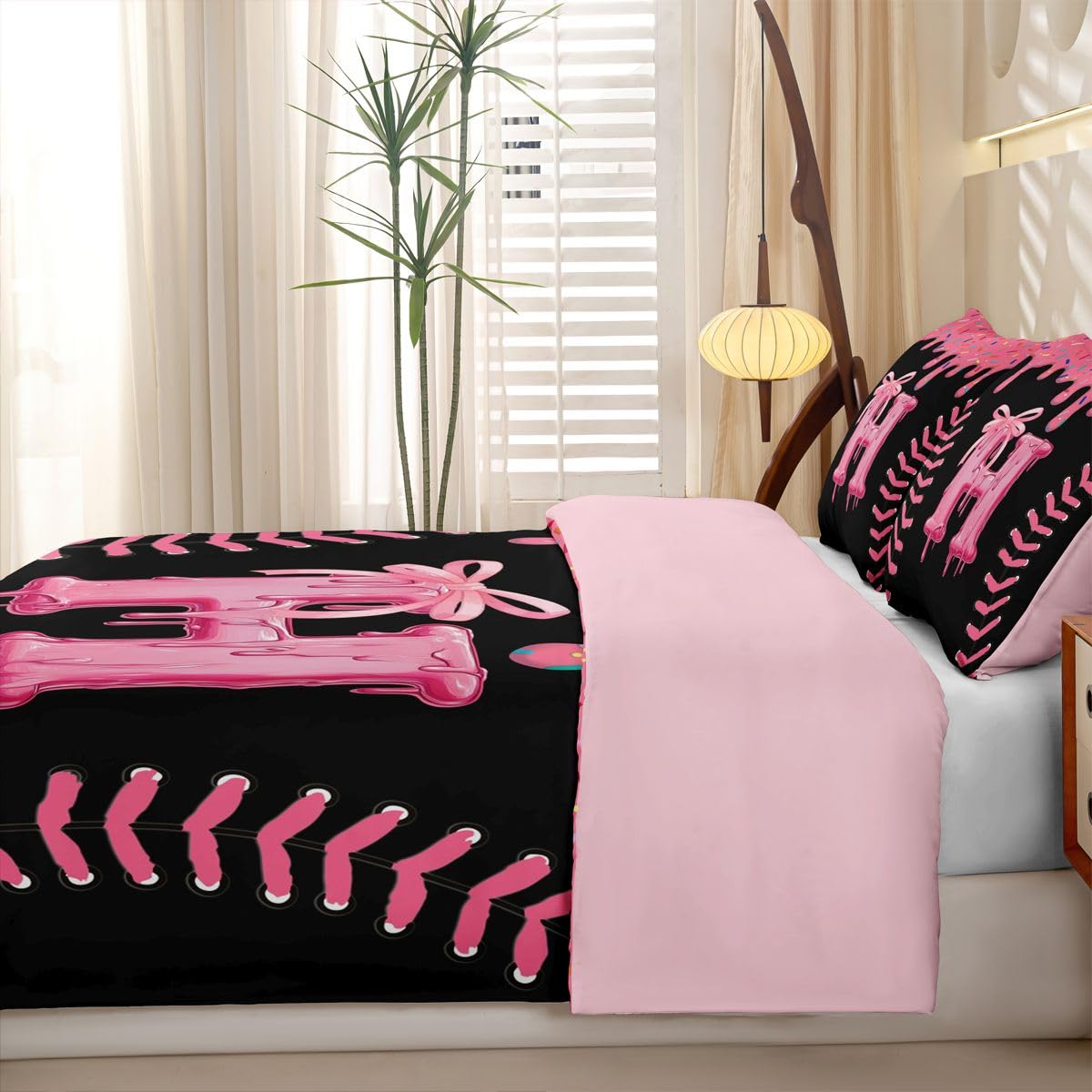 Homewish Schwarz Rosa Eiscreme Tropfen Bettwäsche 4teilig 135x200
