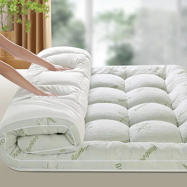 Mattress Topper Queen Size,Viscose Made from Bamboo Pillow Top Mattress Topper,1200 GSM Cooling Mattress Pad,2In Extra Thick Pillow Top for Back Pain with 8"-18" Deep Pocket(60"x80")