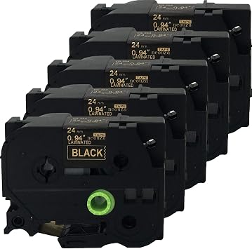 NEOUZA 5PK Compatible for Brother PTouch Laminated Tze TZ Label Tape Cartridge 24mm x 8m TZe-354 Gold on Black
