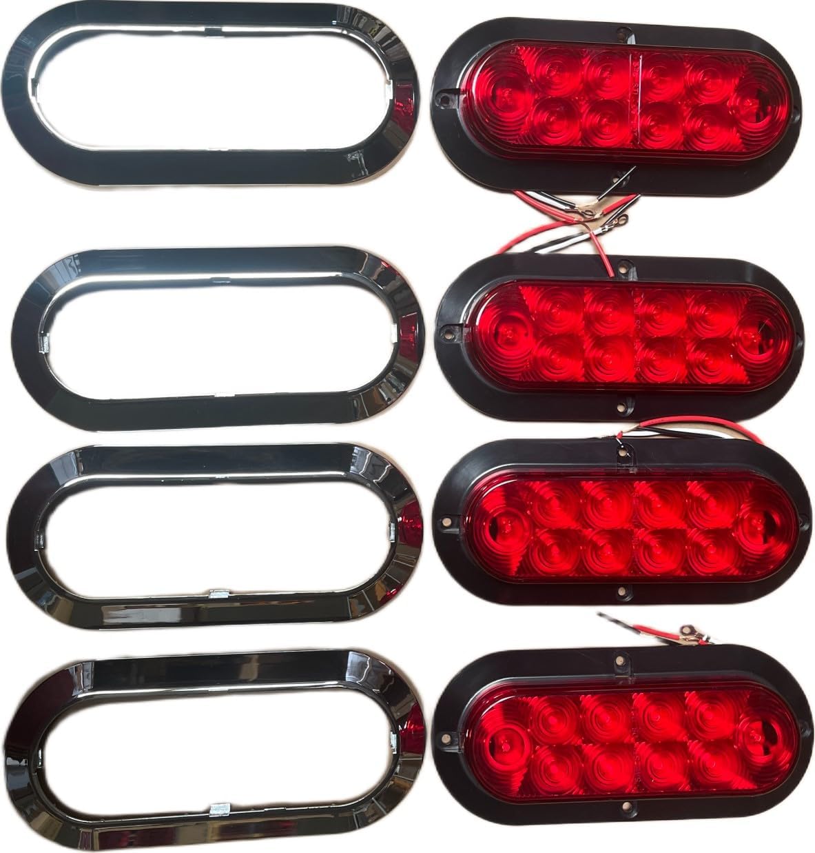 4pcs 6" Oval Chrome Bezel Trailer Truck Red 10 LED Surface flush Mount Stop Turn Tail Lights, Red Stop Brake Marker Tail LED Light, for Truck Trailer Trail Bus 12V DC