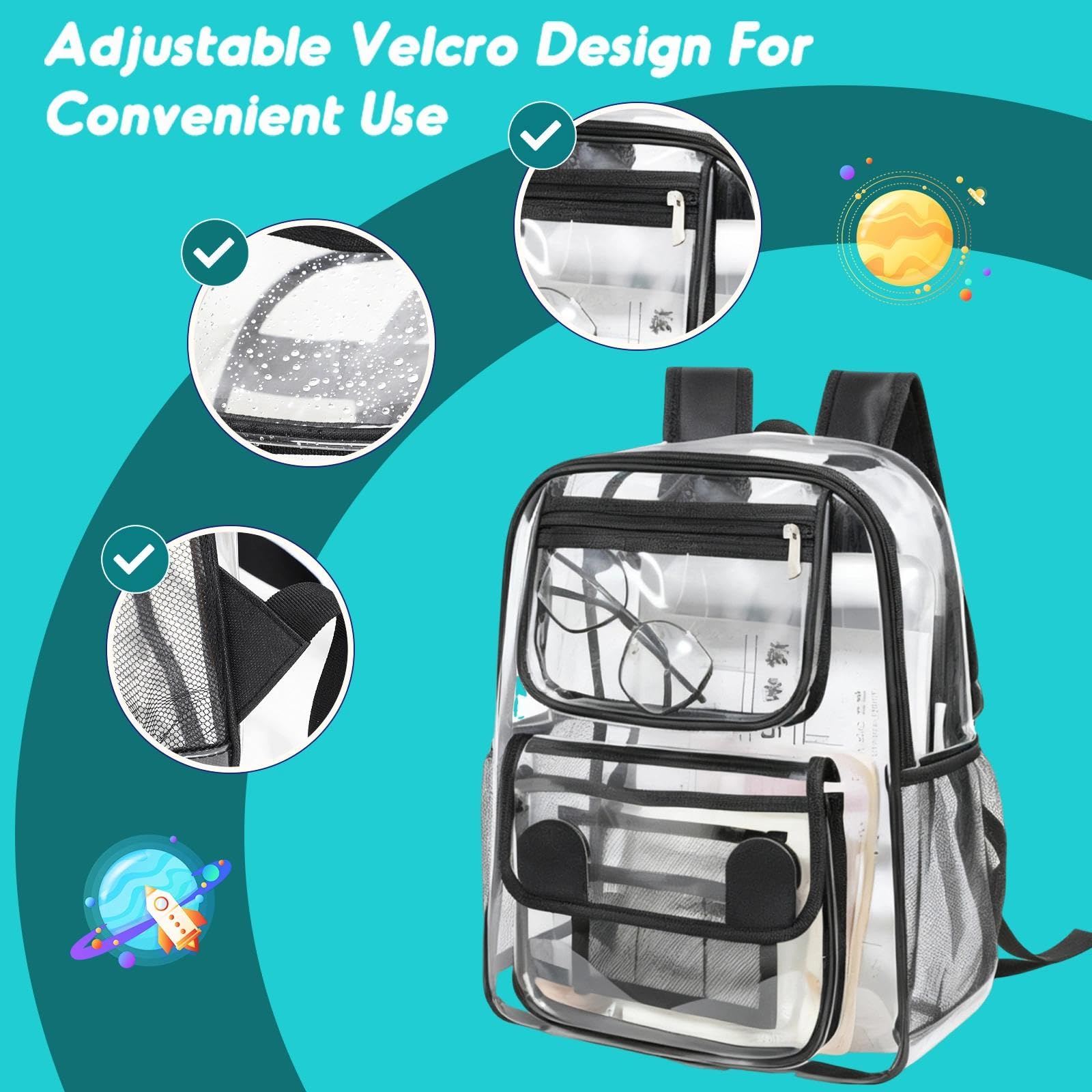 Zaino Trasparente Grande in PVC Impermeabile Plastica Scuola Borsa Robusto Durevole Casual Bag Zainetto Borsa Libro per Scuola Palestra Lavoro Viaggio Stadio Uomo Donna