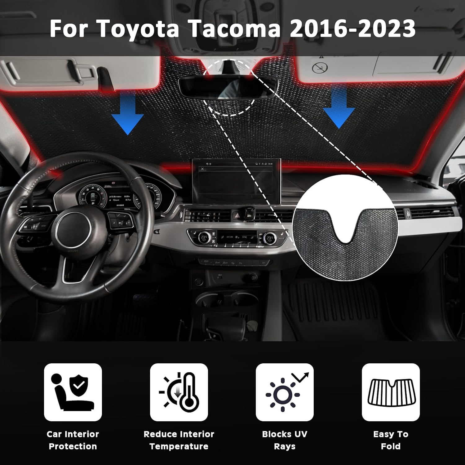 Car Windshield Sun Shade for Toyota Tacoma 2016-2026 2024 2025 Front Window Sunshade Sun Visor Protection Cover Accessories -5-Layer Bubble Foldable Thicken Blocks Heat & UV Rays
