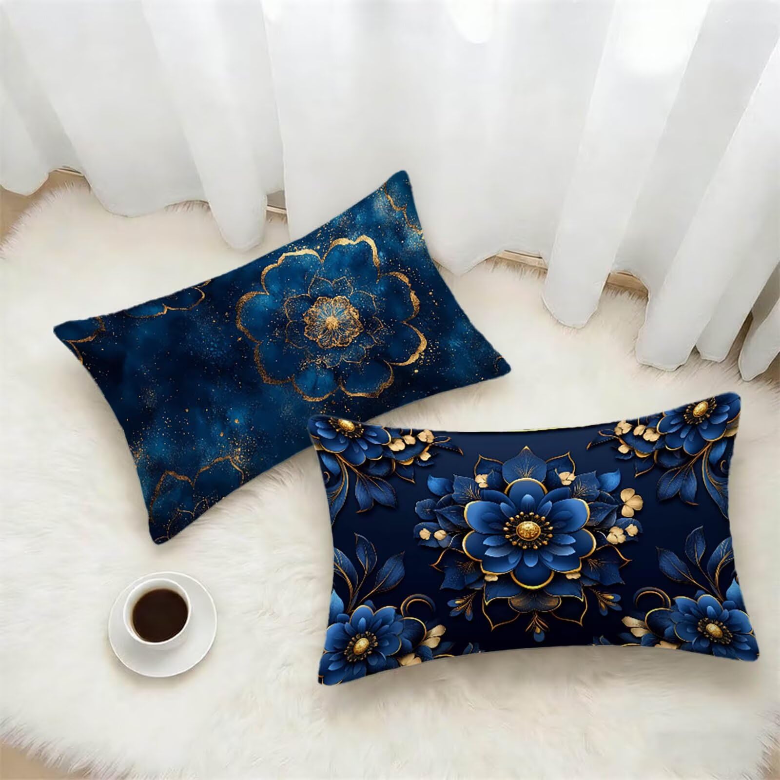 Housse de coussin 70x90 bohéme bleu marine en velours pour canapé cosy