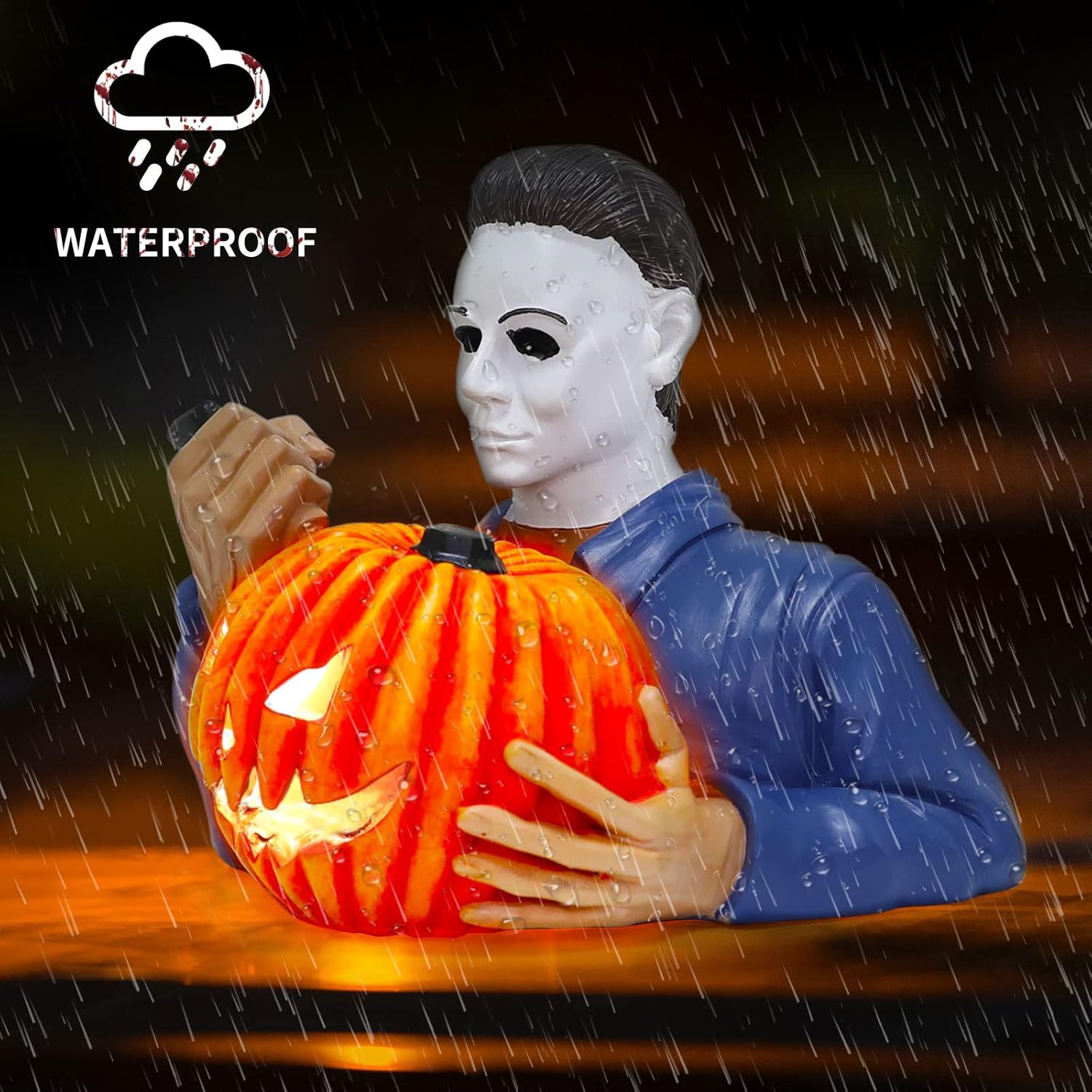 nezababy Light Up Killer Statue Halloween Decoration with Pumpkin Horror Garden Gnomes Decor Resin for Outdoor Indoor - Image 7