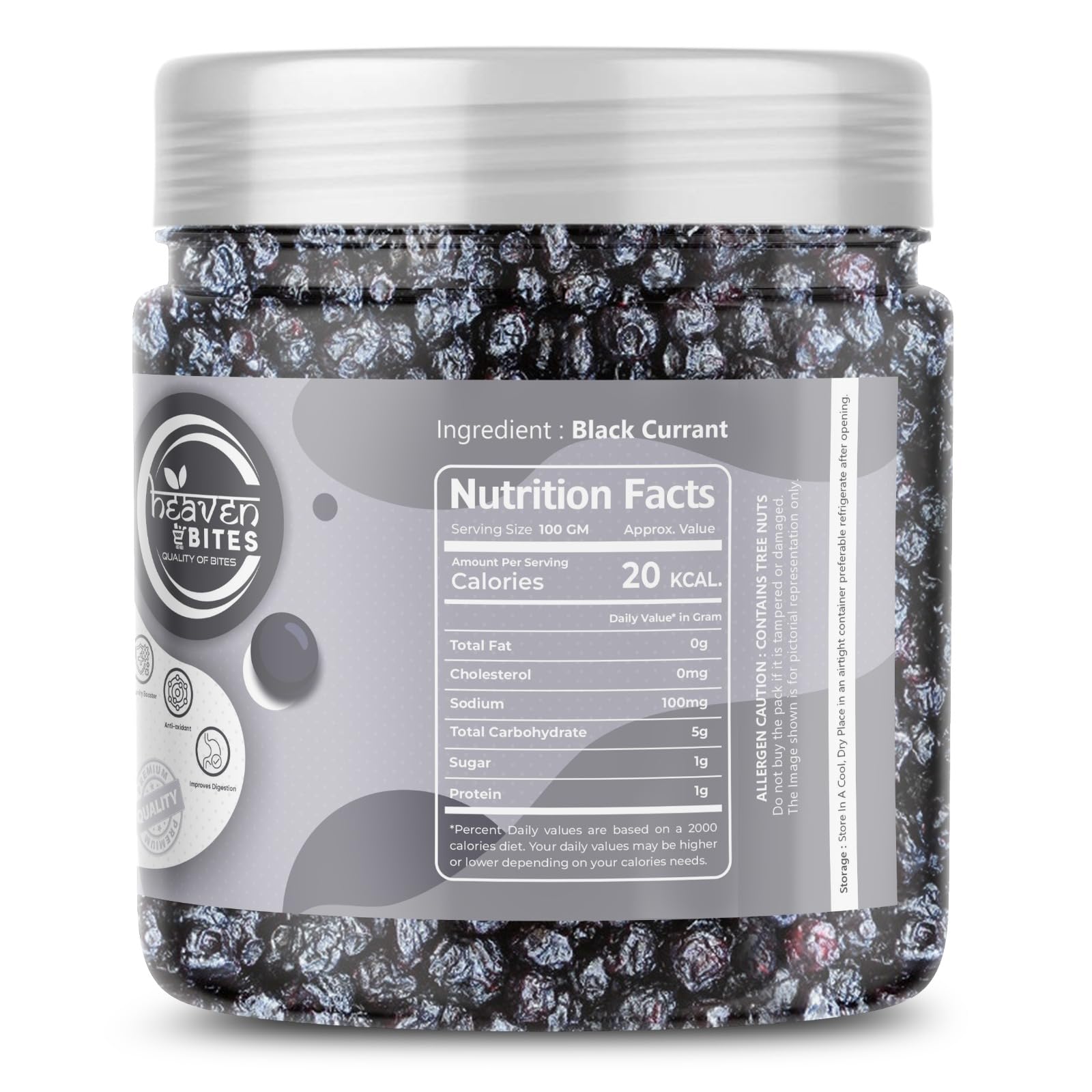Heaven Bites Premium Black Currant Dry Fruit 200GM | High Nutrient and Antioxidant | Healthy & Tasty Whole & Dried Black Current Rich in Calcium and Vitamin K | Black Berries - Image 2 thumbnail