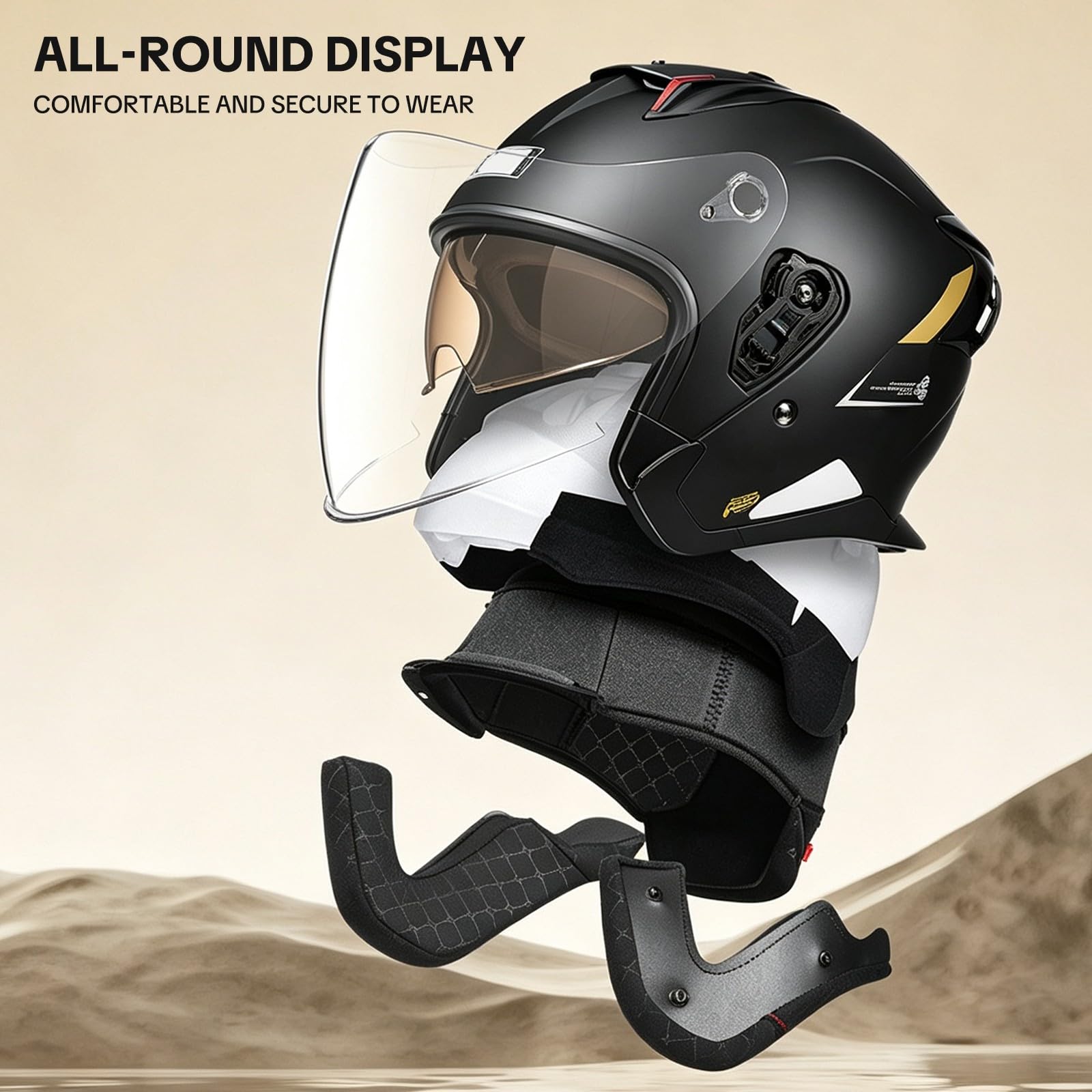 Casque Moto Open Face Bluetooth ECE 22.06 avec Feu Avertisseur B,54-62cm
