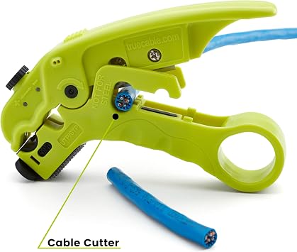 trueCABLE Wire Stripping and Cutting Tool for UTP, FTP, STP, Cat5e, Cat6, Cat6A Ethernet, RG59, RG6, RG7, RG11 Coax Cable, Adjustable Blade Depth