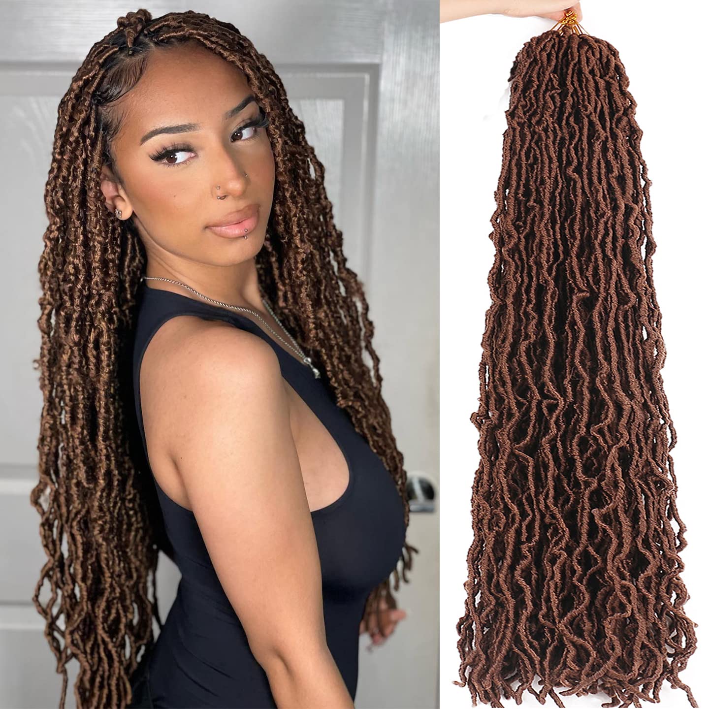 Aayubb New Soft Locs 26 Inch Pre Looped Faux Locs Crochet Hair Brown Locs Crochet Hair Goddess Locs Hair Extensions 7 Packs Crochet Hair Locs for