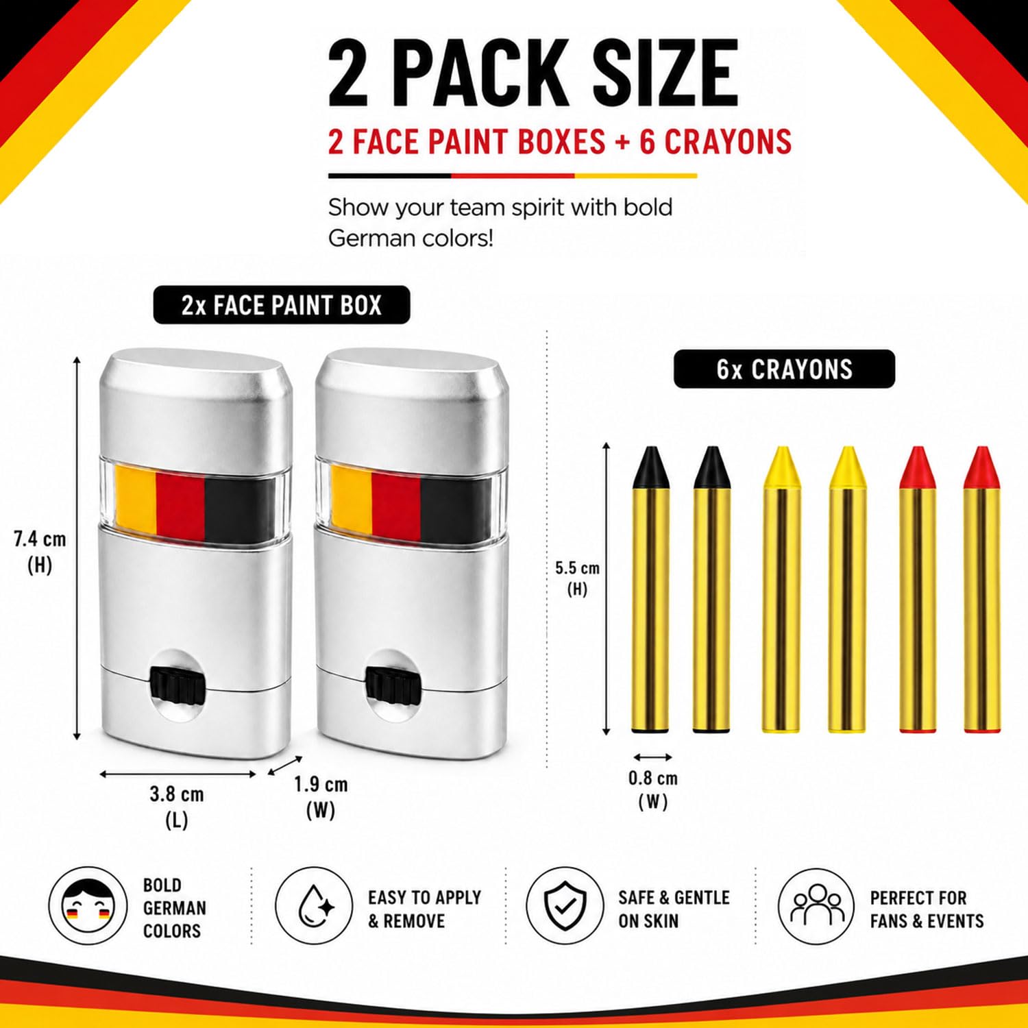 Sunshine smile Lot de 2 crayons de maquillage Coupe du monde 2026 Noir/rouge/jaune
