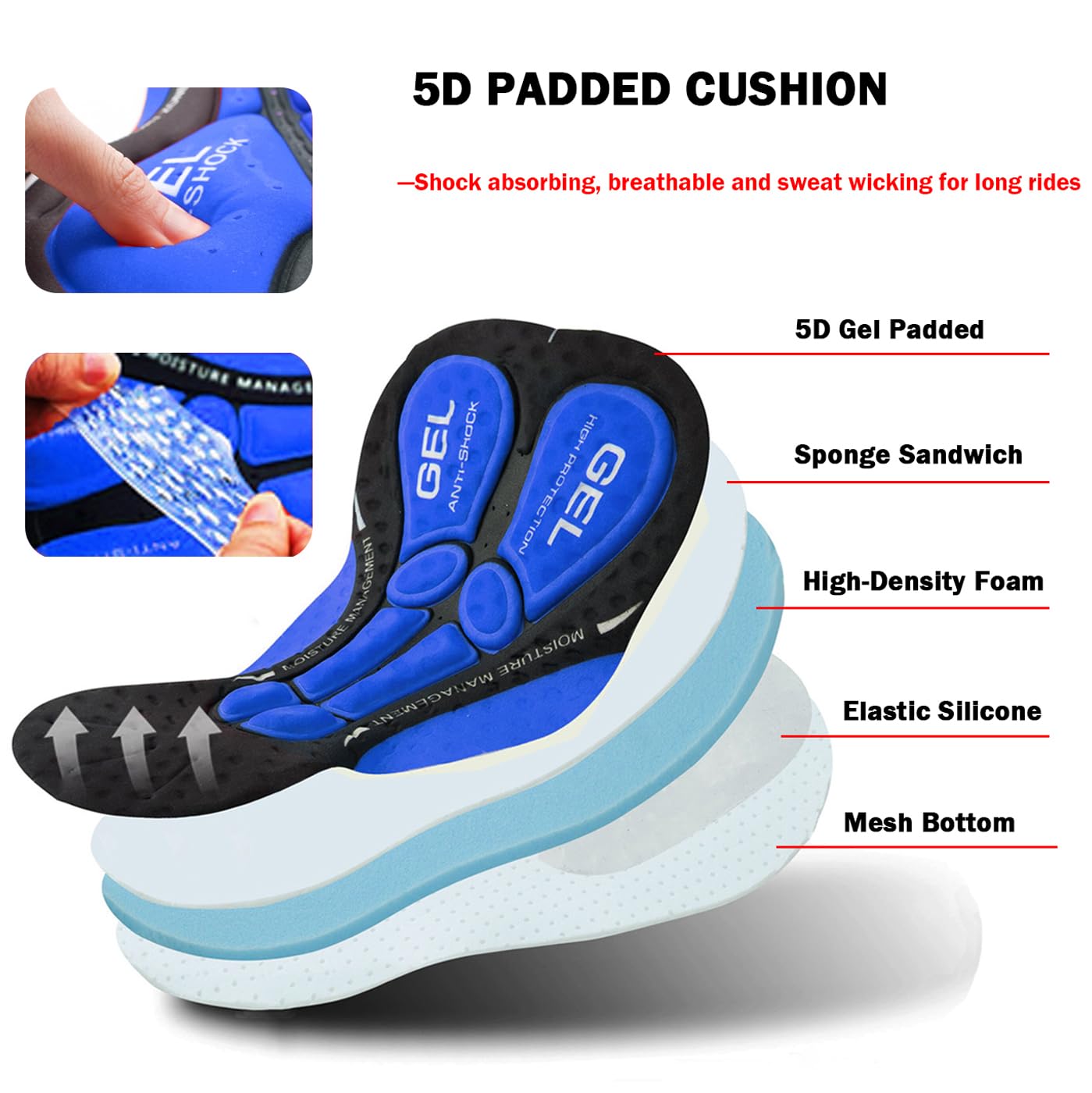 NuCamper Cuissard de Cyclisme Homme rembourré élastique 5D Gel Coussinet résistant aux Chocs Séchage Rapide
