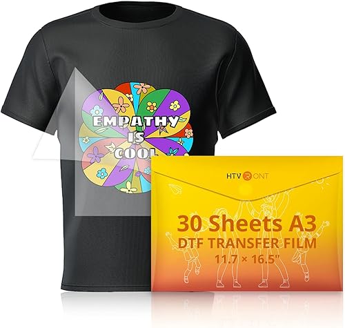 HTVRONT Película de transferencia DTF para sublimación, 30 hojas de papel DTF A3 (11.7 x 17 pulgadas) para impresoras de inyección de tinta, papel