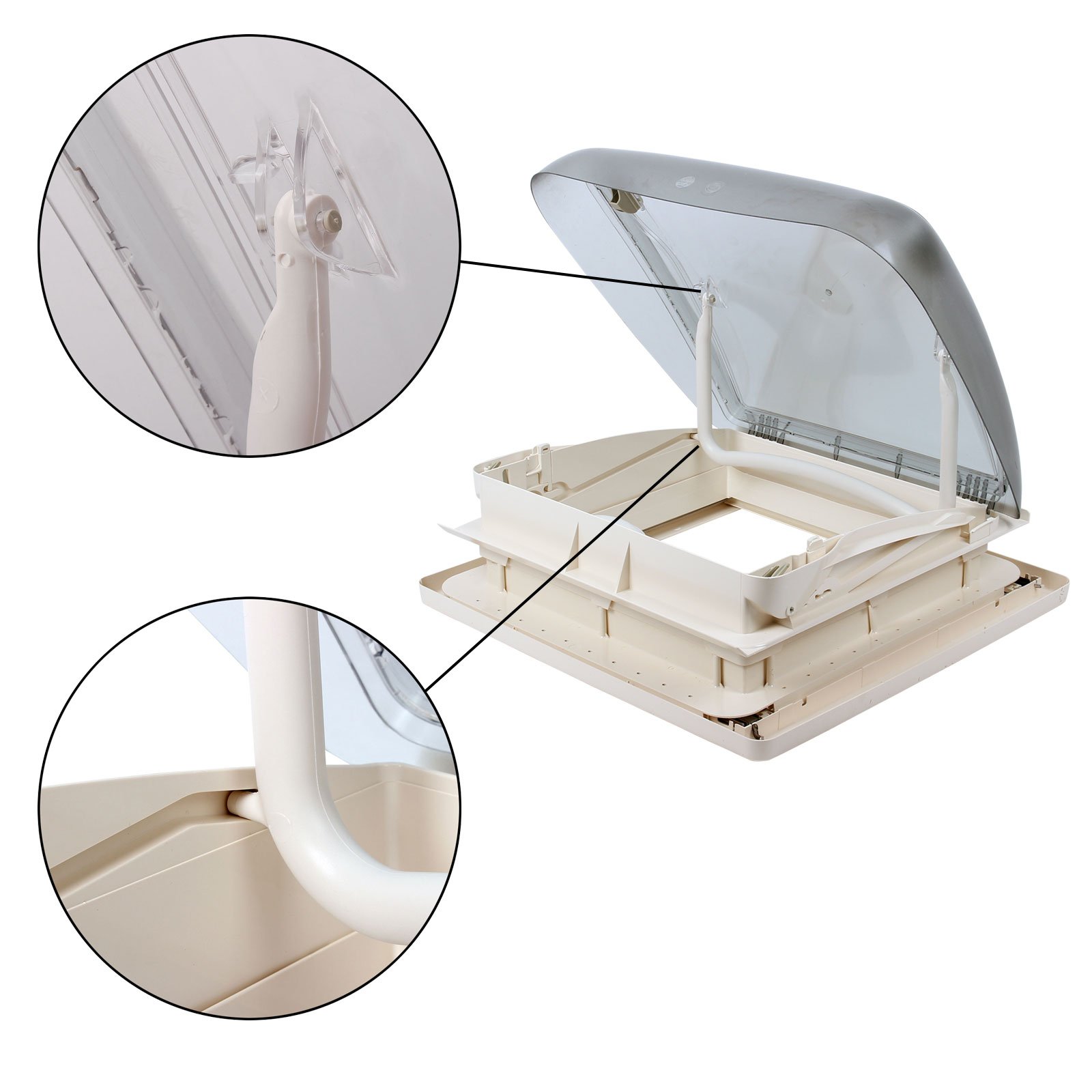 Dachhaube Mini Heki 40 x 40 Dachstärke 43-60 mm Zwangsbelüftung + Wamovo Dichtmittel für Wohnwagen, Wohnmobil
