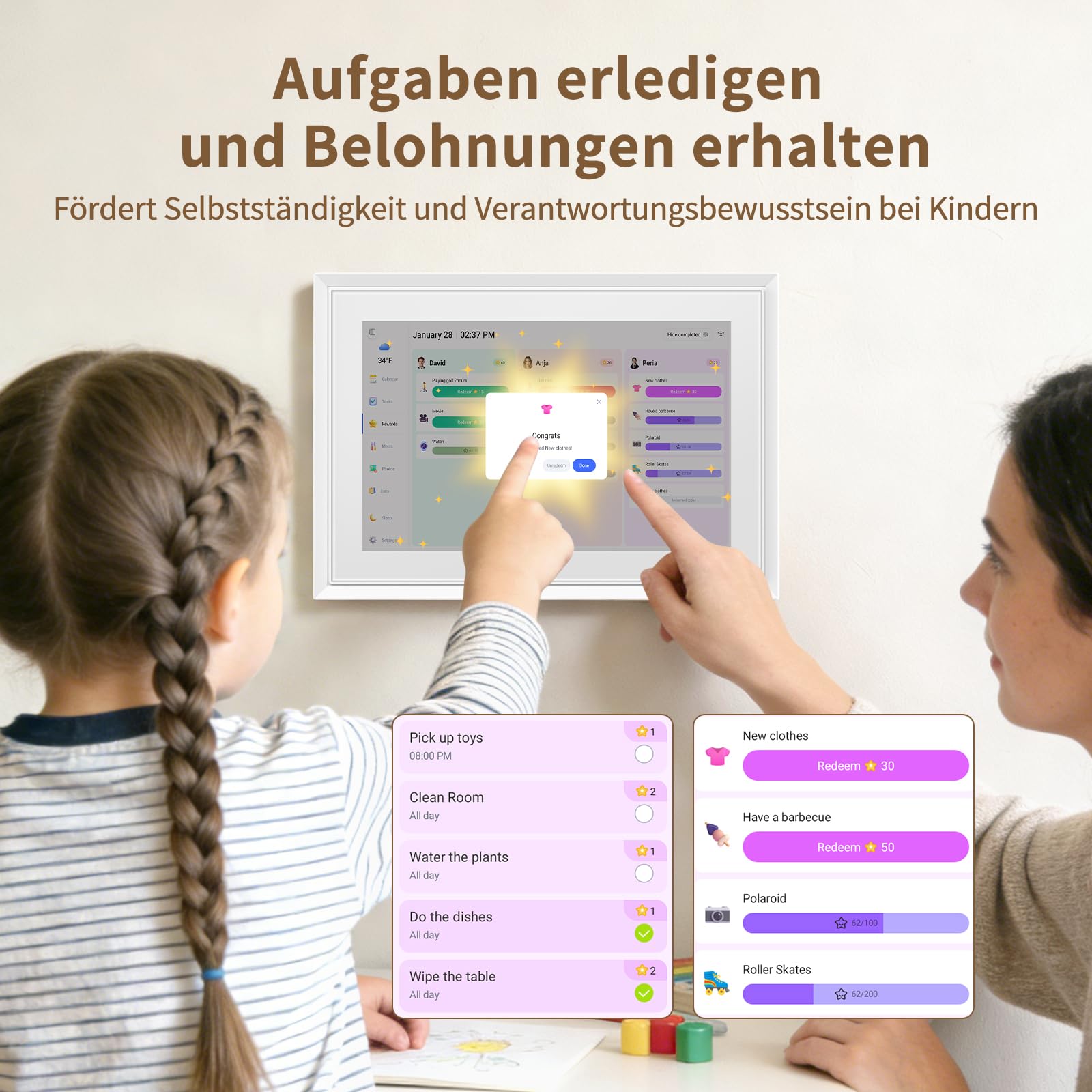 Digitaler Familienplaner 10.1 Zoll Touchscreen Kalender App Sync Aufgabenverwaltung