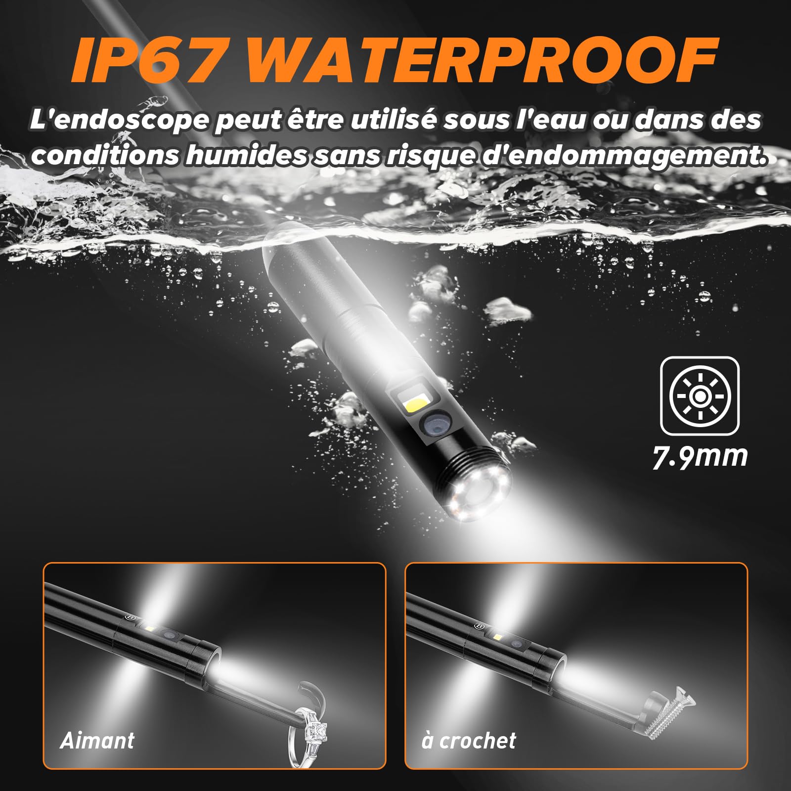 Camera Endoscopique Triple Objectif, WADEO Endoscope Industriel IPS 5'' avec 8 Lumières LED, 1080P HD Étanche Camera Inspection Canalisation, Câble Semi-Rigide 10M, Carte 32 Go, Étanche IP67 | avec 8 Lumières LED, 1080P HD Étanche Camera Inspection Canali