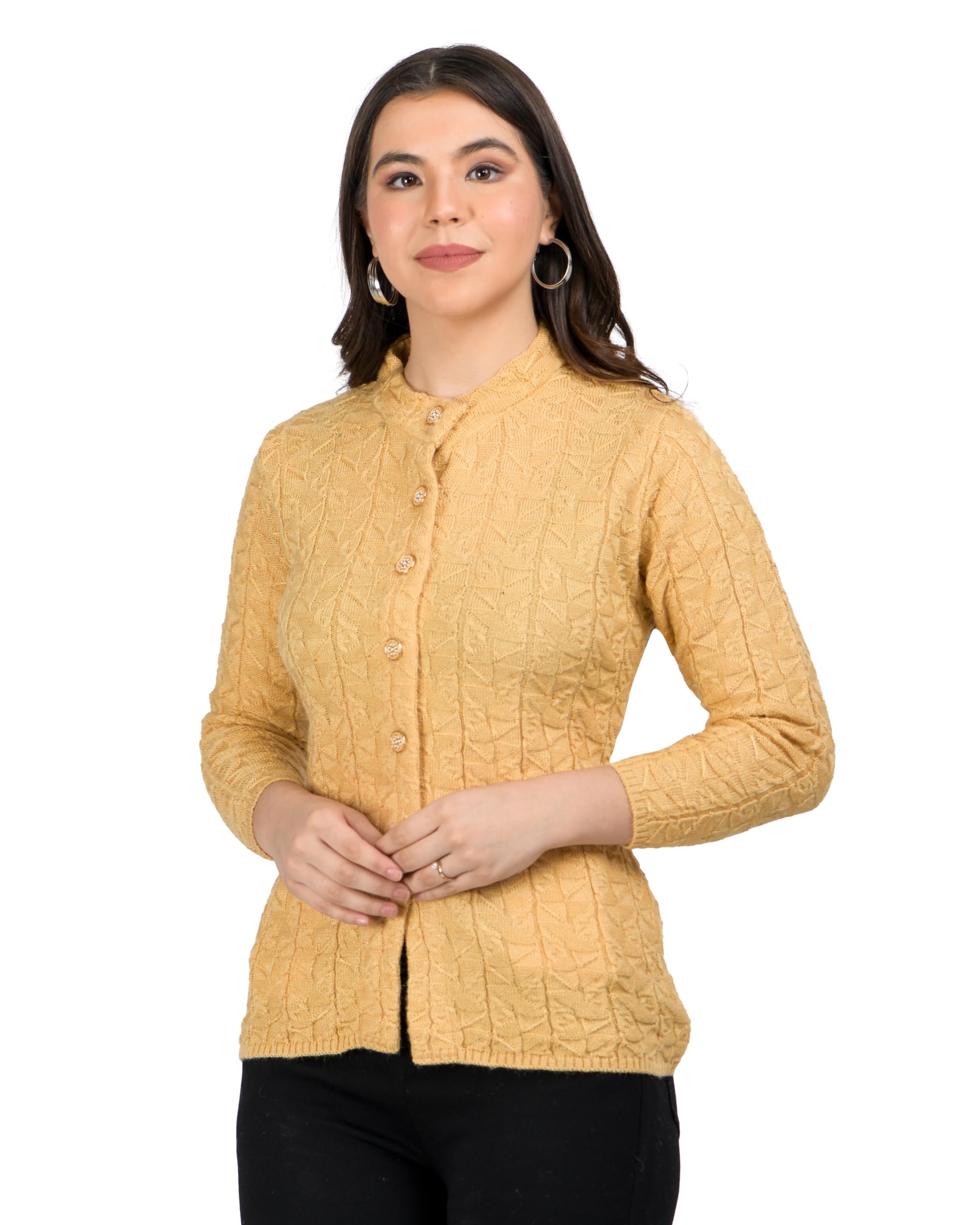 Lady Willington Women Woolen Round Neck Self Design Cardigan Heavy Rainbow Fabric Cardigan Winter Wear Pure Wool Cardigan for Women Free Size Long Cotty Warm Cardigan Free Sizes