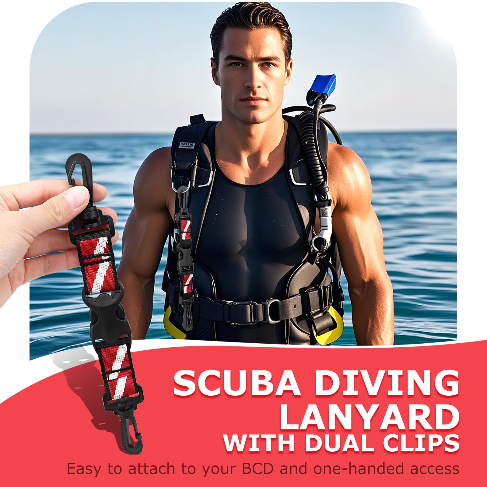 OVOVFANY 2Pack Scuba Lanyard Clip, Heavy Duty Diving Lanyard Dive-Down Webbing Strap with Dual Plastic Clips and Quick Release Buckle for Holding Dive Cameras/Flashlights/Rods/Tools