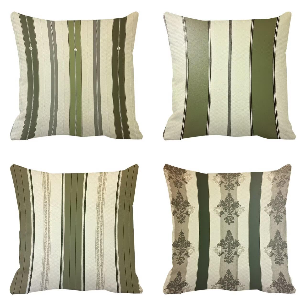 Fundas Cojines 65 x 65 cm Juego de 4 Cojines Exterior, Verde Rayas (4) Lino Impermeable Sofa Fundas Cojin de para Sofá, Sala, Estar, Jardín, Coche, Decoración Del Hogar, con Cremallera Oculta m-421