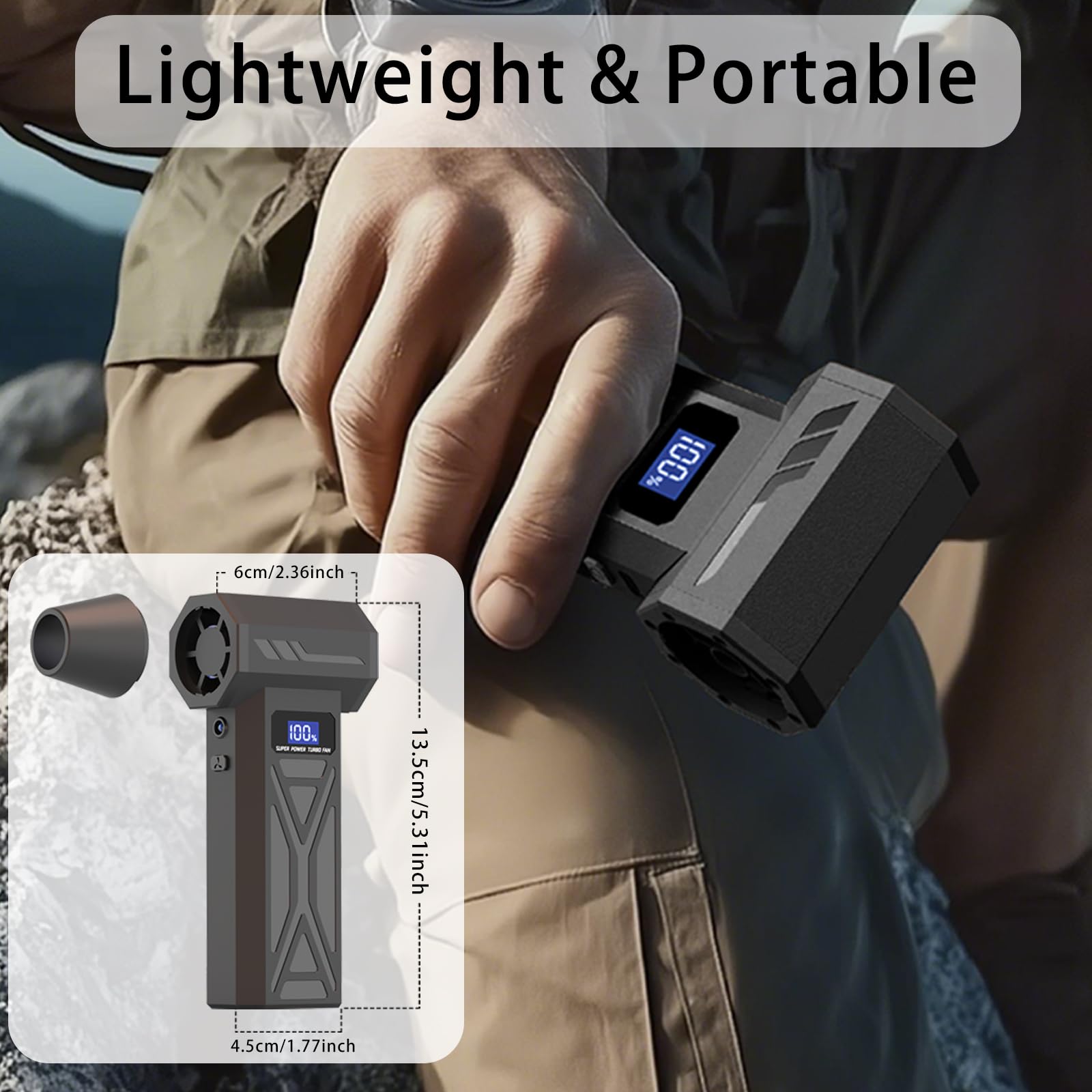 Plumero de aire comprimido con 5 boquillas, 150000 RPM con luz LED y pantalla, limpiador de aire comprimido ajustable de 4 engranajes para PC/coche, mini soplador de polvo recargable y