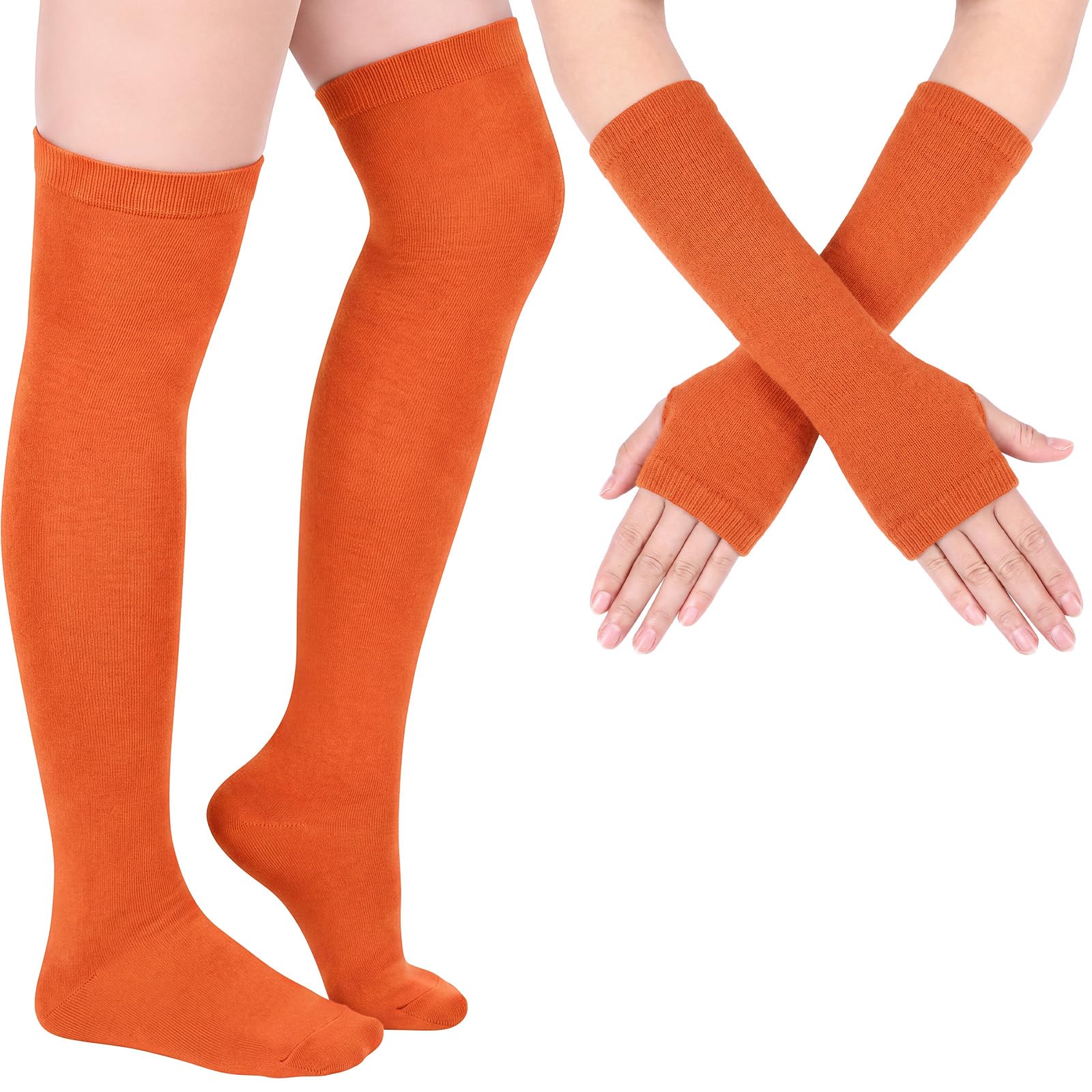 Geyoga Striped Arm Leg Warmers Set Fingerless Gloves